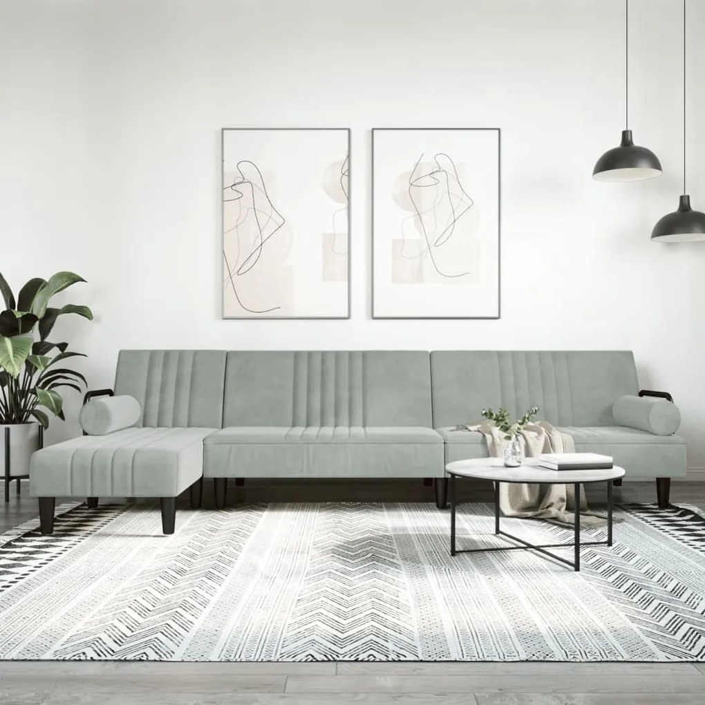 Divano Letto A L Grigio Chiaro 260x140x70 Cm İn Velluto /