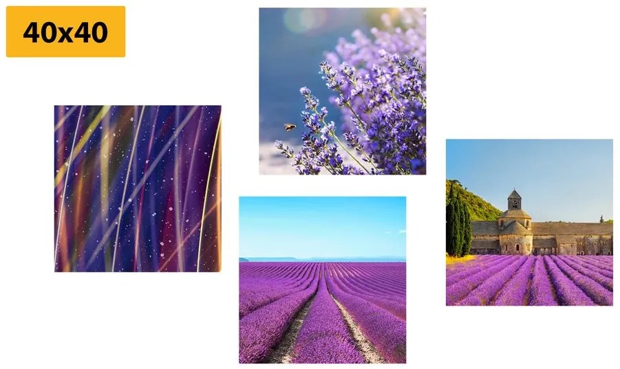 Set di quadri – Campo di lavanda con astrazione