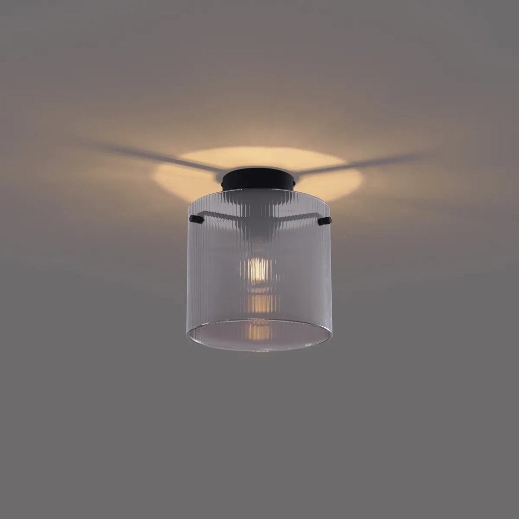 Lampada da soffitto Art Déco nera con vetro fumé - Laura