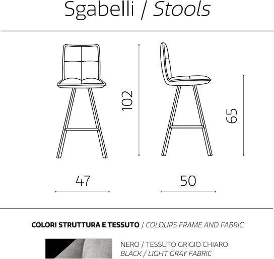 Sgabello cucina tessuto Grigio Chiaro - bar SILA 2 sgabelli