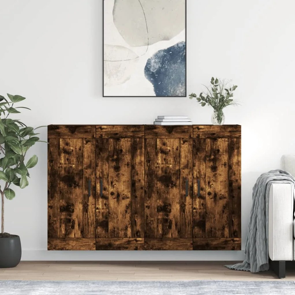 Armadietti A Parete 2 Pz Rovere Fumo İn Legno Multistrato /