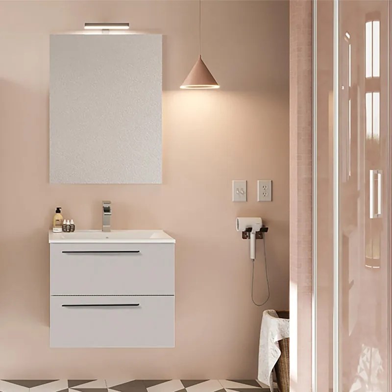 Mobile da bagno sospeso sotto lavabo L 60 x H 55 x P 39.5 cm Beige Greige laccato opaco, 2 cassetti VISOBATH Mia