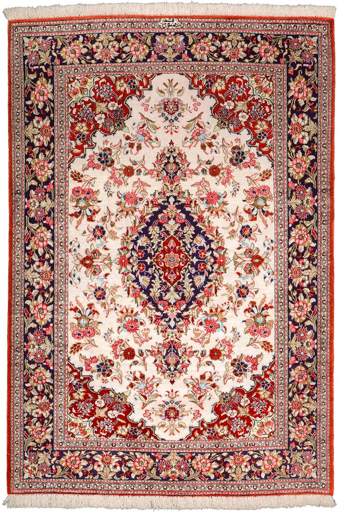 Ghom Tappeto 150x100 Beige (Iran) Annodato A Mano