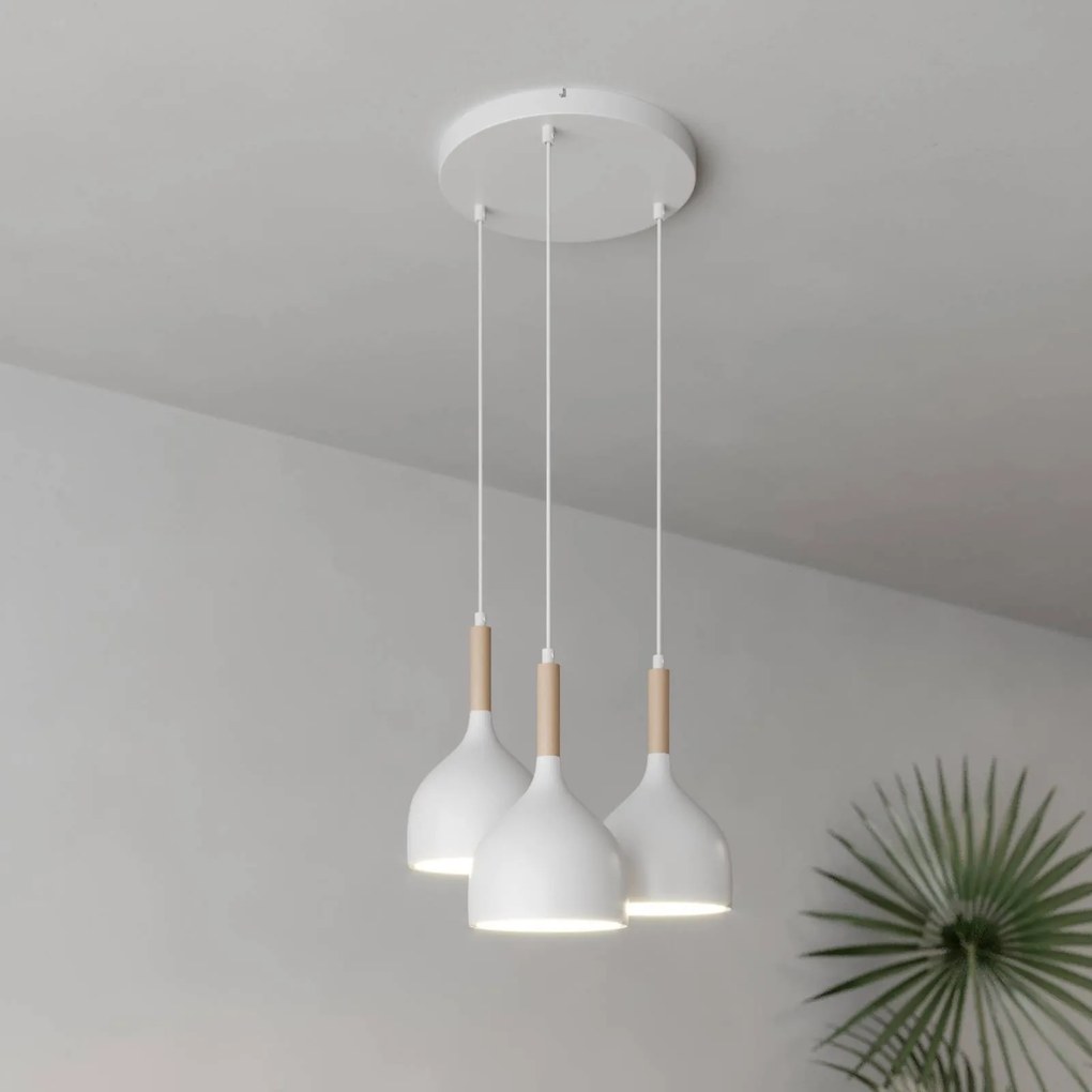 Luminex Lampada a sospensione Noak 3 luci rotonda bianco/legno naturale