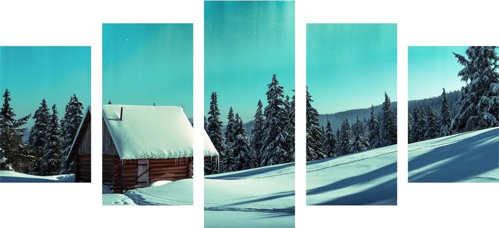 Quadri 5 pezzi – Paesaggio invernale fiabesco