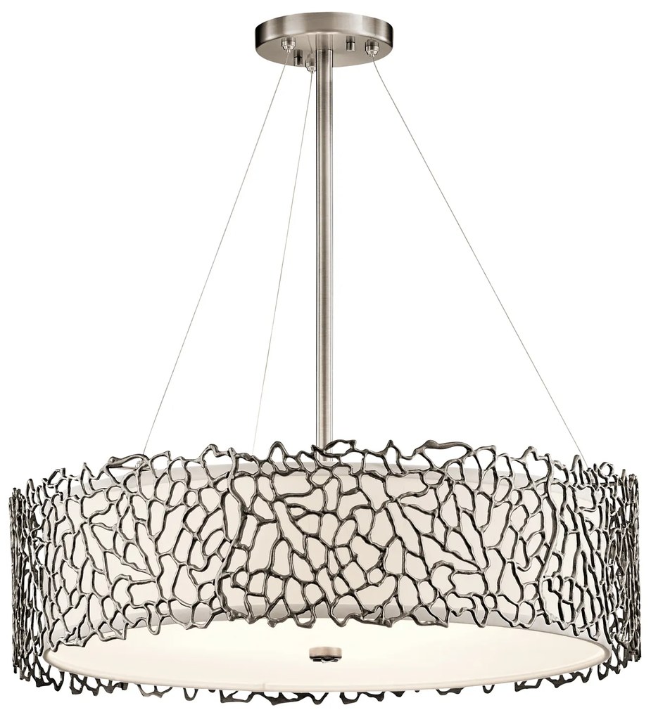 Lampadario Contemporaneo Silver Coral Metallo Peltro Classico Vetro 4 Luci E27