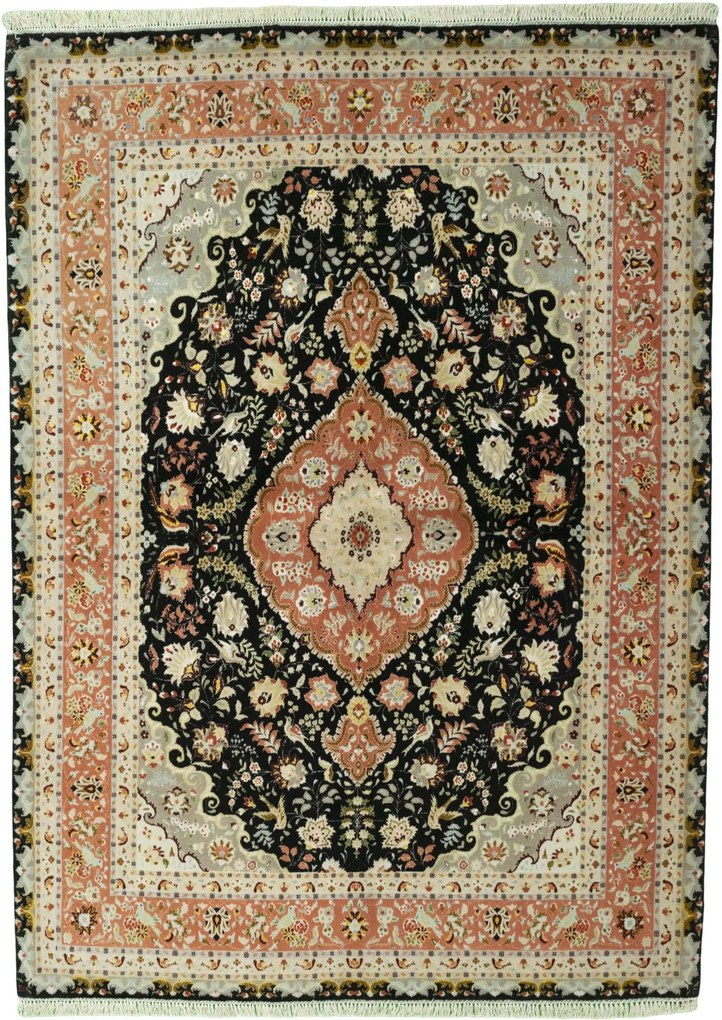 Tabriz Tappeto 210x150 Nero (Iran) Annodato A Mano