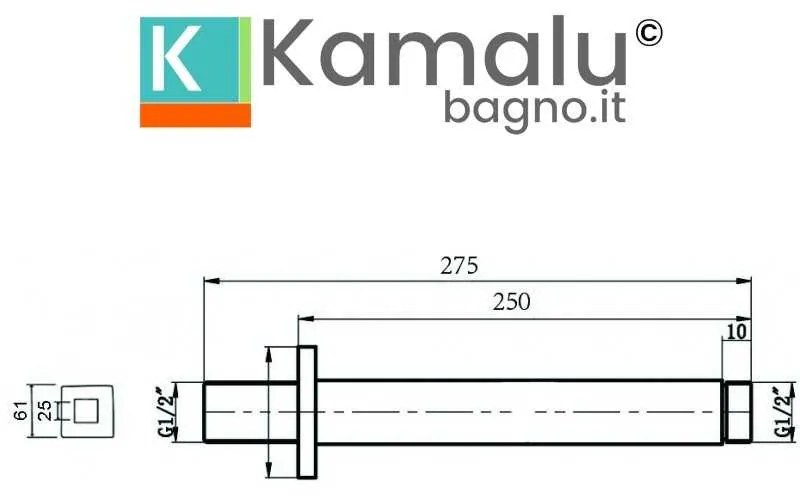 Kamalu - braccio doccia a soffitto colore nero squadrato | kam-diana nero