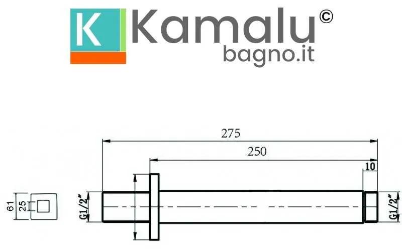 Kamalu - braccio doccia a soffitto colore nero squadrato | nico-29