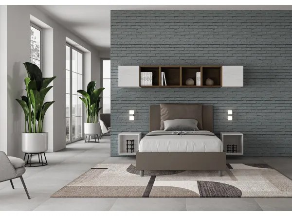 Letto una piazza e mezza senza rete imbottito 120x200 similpelle cappuccino Antea