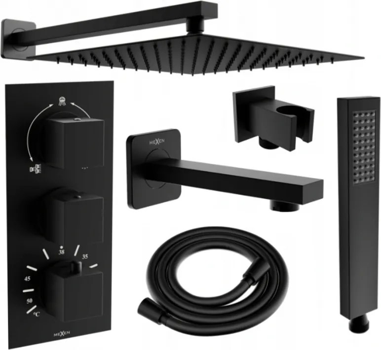 Mexen Cube DR02 set da bagno e doccia ad incasso con soffione 30 cm, nero - 77503DR0230-70