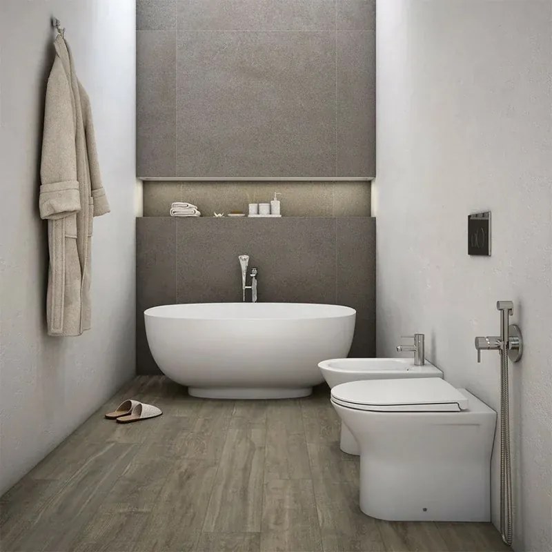 Set sanitari filomuro resort rimless in bianco lucido con copriwc flat soft close