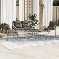 Set Divani da Giardino 4 pz con Cuscini in Polyrattan Grigio 368729