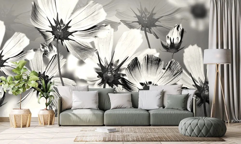 Carta da parati – Fiori in bianco e nero