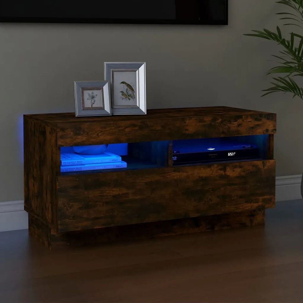 Mobile Porta Tv Con Luci Led Rovere Fumo 80x35x40 Cm /