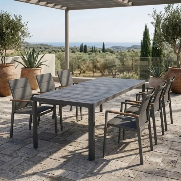 Sedia Da Esterno In Alluminio E Textilene Con Braccioli Polywood Antracite