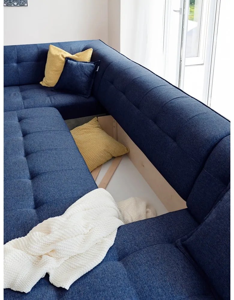 Divano letto a U blu navy, angolo sinistro Dazzling Daisy - Miuform