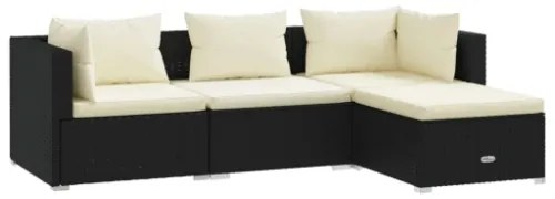 Set Divani da Giardino 4 pz con Cuscini in Polyrattan Nero