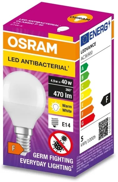 Lampadina LED Antibatterica P40 E14/4,9W/230V 2700K - Osram