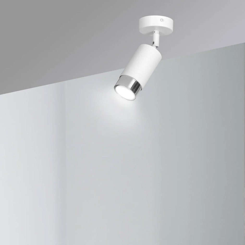 Faretto Orientabile 1 Luce Ragnar A Cilindro In Acciaio Bianco E Cromo