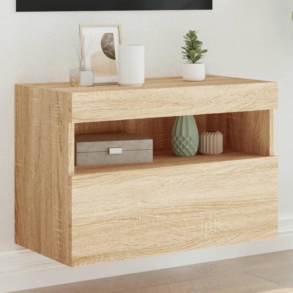 Mobile Tv A Parete Con Luci Led Rovere Sonoma 60x30x40 Cm /