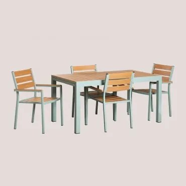 Set Tavolo Allungabile Rettangolare In Alluminio (150-197x90 Cm) E 4 Sedie Da Giardino Impilabili Con Braccioli Saura Verde Kaki - Sklum