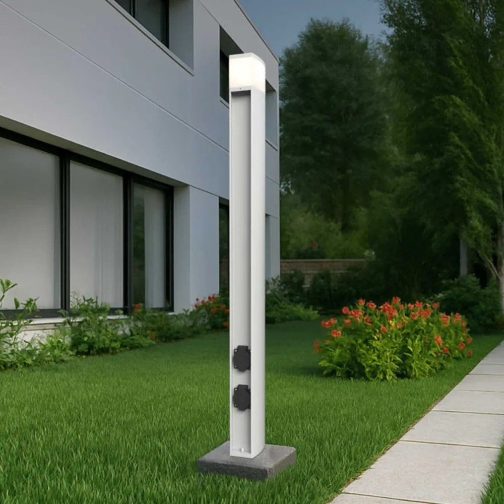 Paletto da Giardino Rettangolare Doppia Presa Corrente 1m, G9 - Bianco Colore del corpo Bianco