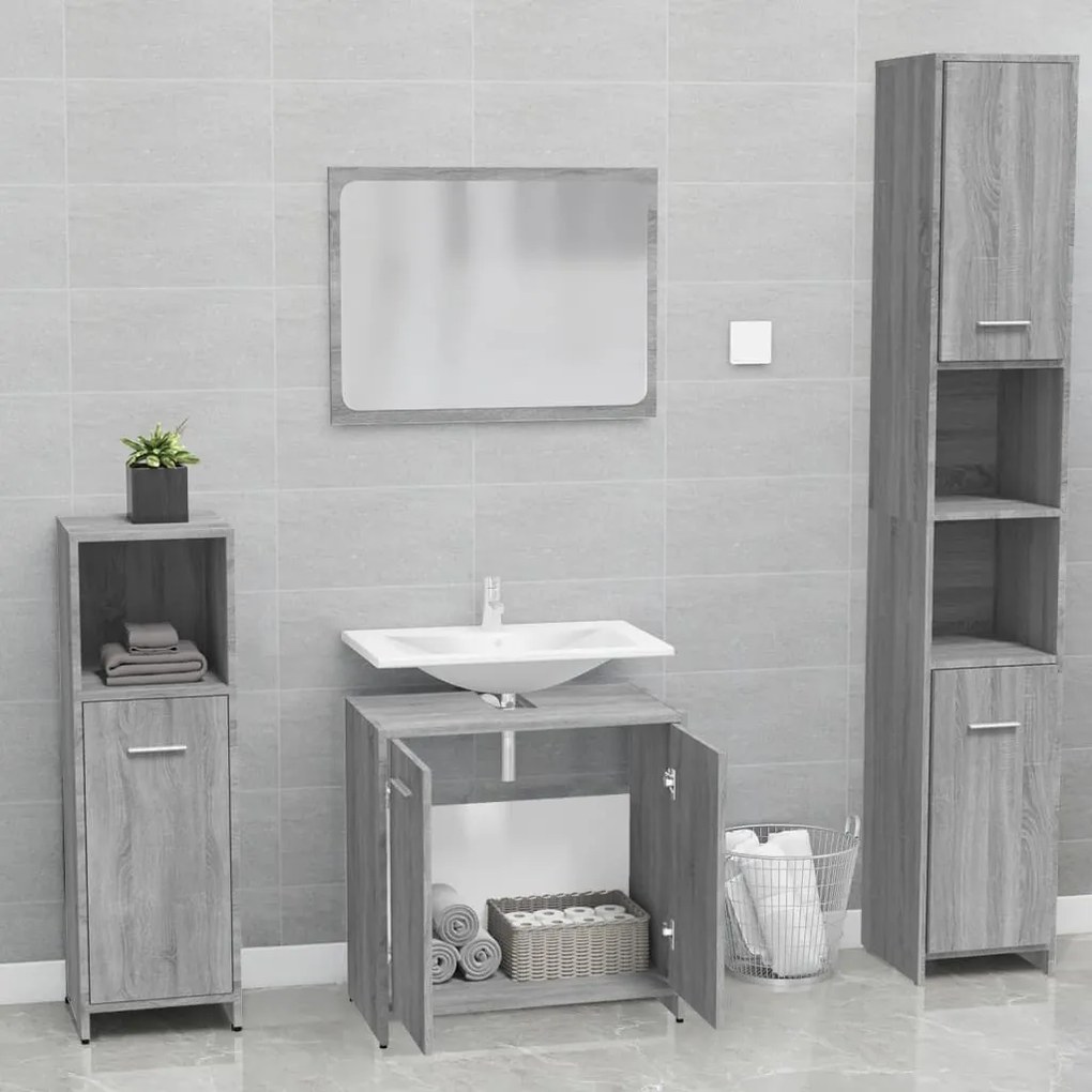 Set di mobili da bagno grigio sonoma in legno multistrato