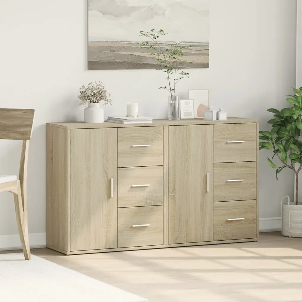 Credenze 2 pz rovere sonoma 60x31x70 cm in legno multistrato