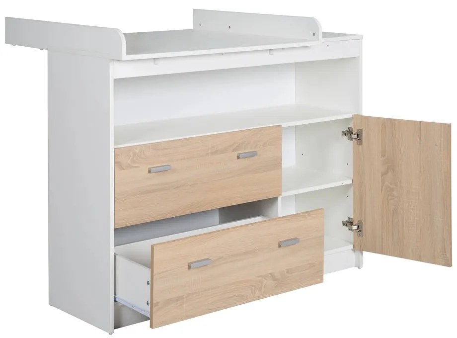 Cassettiera bassa per bambini in rovere con fasciatoio in bianco e naturale 117x98 cm Gabriella - Roba