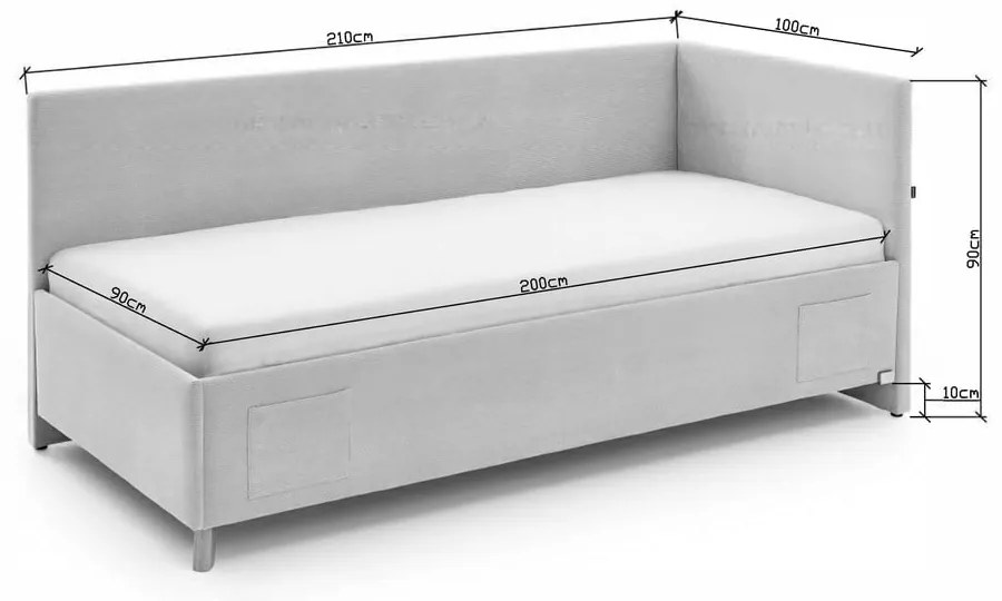 Letto da bambini con sponde color antracite imbottito con contenitore con rete inclusa 90x200 cm Cool – Meise Möbel