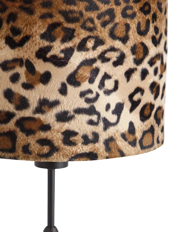 Lampada da tavolo nera con paralume in velluto stampa leopardo 25 cm - Parte