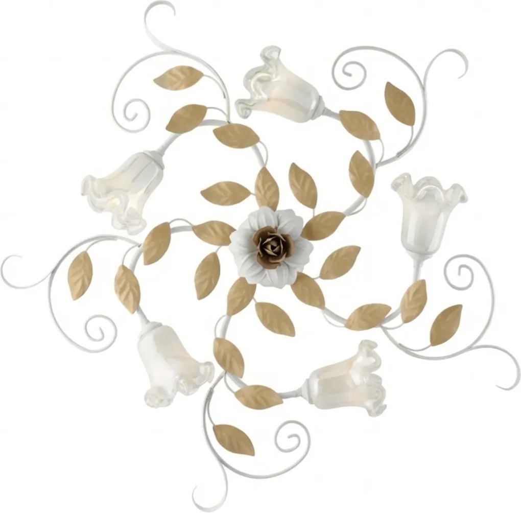 Plafoniera Arte Povera Cesto Metallo Bianco E Oro 5 Luci E14
