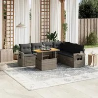 Set Divani da Giardino 7 pz con Cuscini Grigio in Polyrattan 3271774