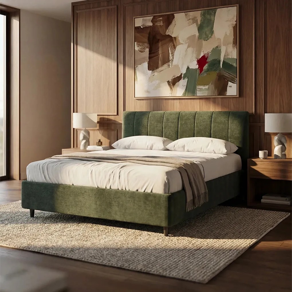 ONYX letto imbottito con vano contenitore e testiera verticale in tessuto certificato Oeko-Tex®