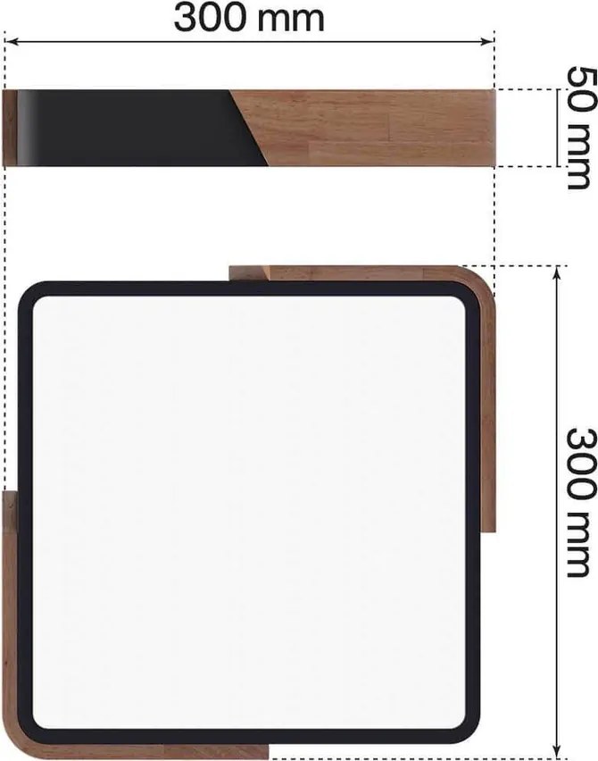 Plafoniera LED Quadrata 18W CCT 30x30cm Legno/Nero