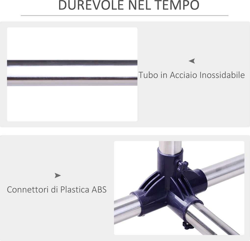 Stender Appendiabiti Larghezza e altezza regolabili con Ruote in Acciaio Inox 160x170 cm...
