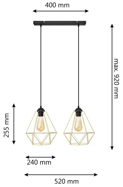 Lampadario a sospensione con filo KARO 2xE27/15W/230V oro/nero