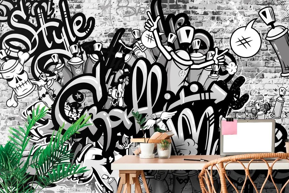 Carta da parati – Graffiti street art grigio