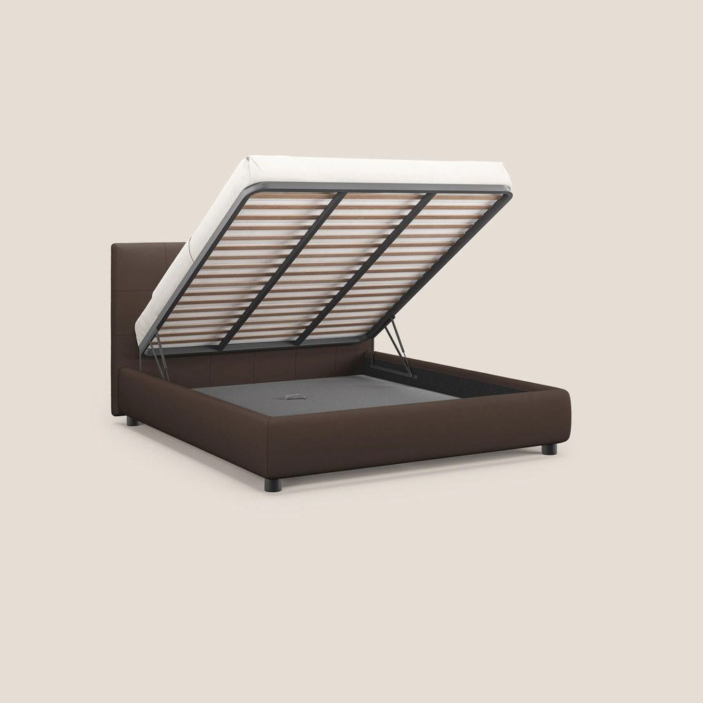 Minato letto imbottito contenitore con testata trapuntata in ecopelle impermeabile T04 marrone