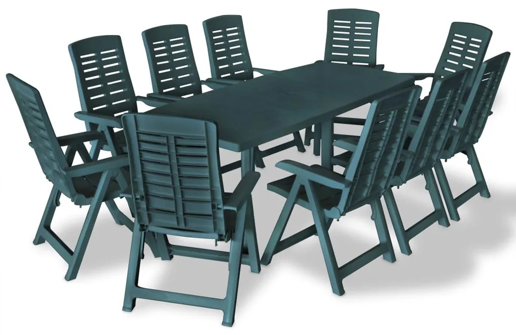 Set da pranzo da giardino 11 pz in plastica verde