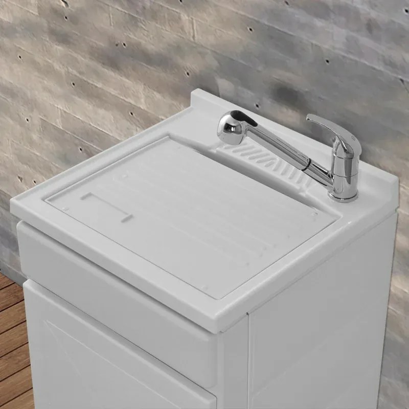 Mobile Lavatoio in Kit 50x50 cm con Vasca in Resina colore Bianco