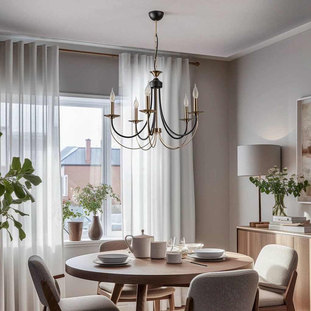Lucea Lampadario Ferra, ottone anticato, 5 luci