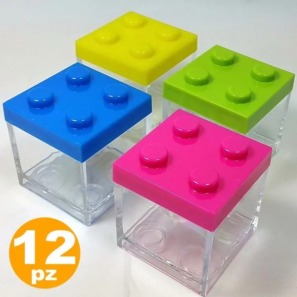 Trade Shop - 12 Bomboniera Bomboniere Portaconfetti Scatola Mattoncini Costruzioni Lego Block