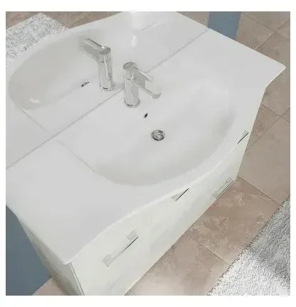 Mobile da Terra 105 cm in rovere bianco completo di specchio con pensile e LED