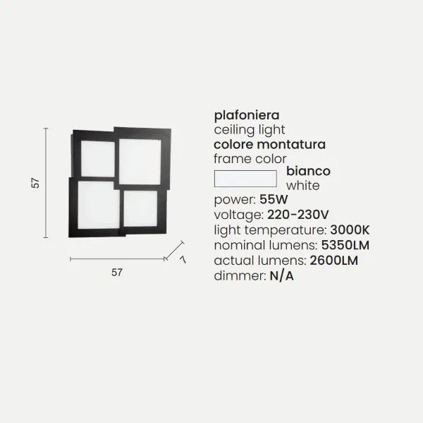 Plafoniera Led in metallo Bianco e diffusore in acrilico PASSPARTOU 57x57 cm
