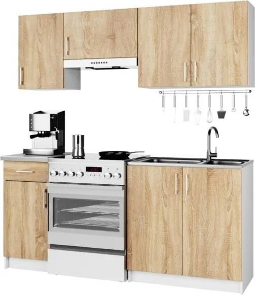 Cucina Lineare 180 Cm Moderna Componibile Rovere Effetto Legno Tania