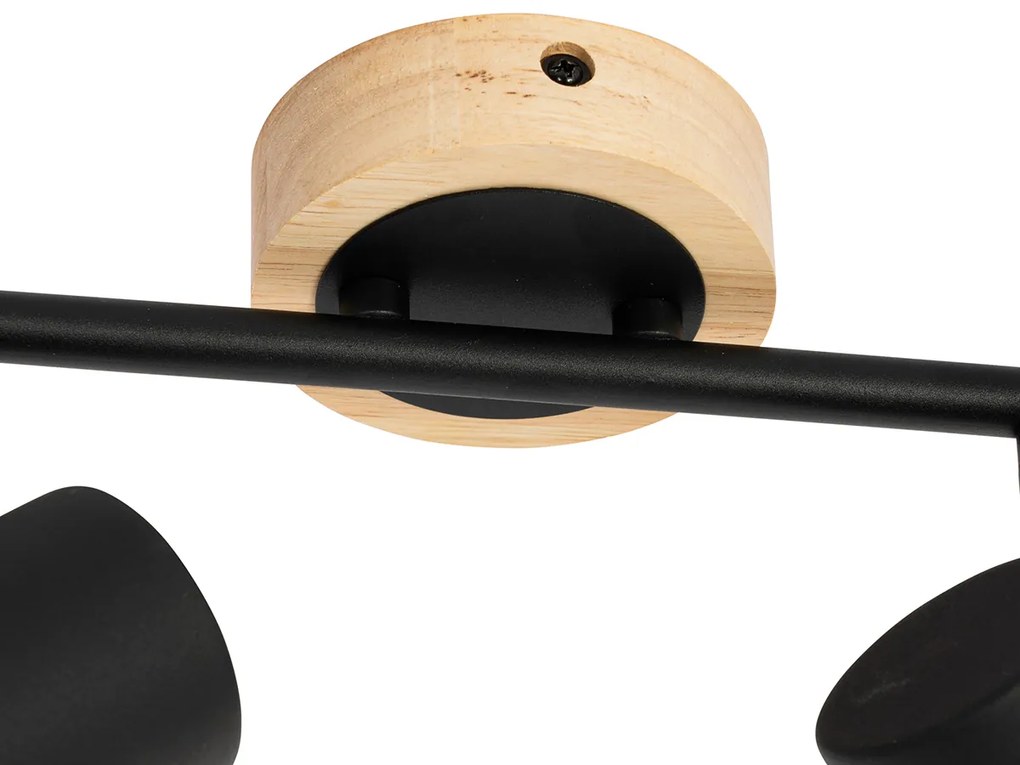 Faretto moderno nero con legno inclinabile 2 luci - Jeana