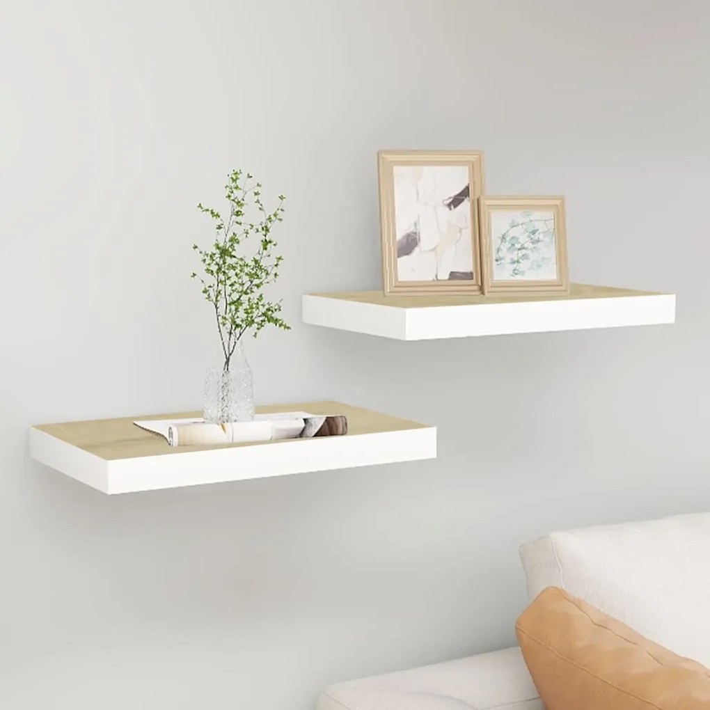 Scaffali A Parete 2 Pz Rovere E Bianco 50x23x3,8 Cm İn Mdf /