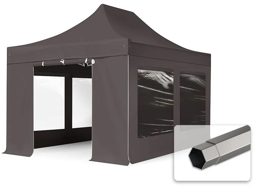 TOOLPORT 3x4,5m gazebo pieghevole con laterali (finestre panoramiche), PREMIUM acciaio, grigio scuro - (600055)